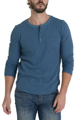 KNITTED HENLEY T-SHIRT IN BLUE