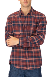 Button Down Woven Shirt in Burgundy Plaid