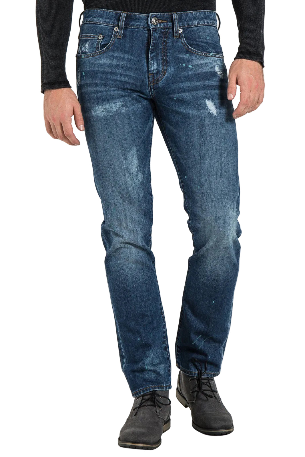 close Front view of distressed denim