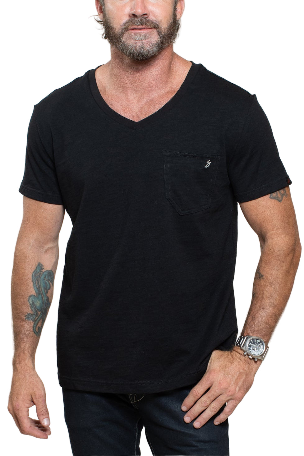 KNITTED SHORT SLEEVES T-SHIRT IN BLACK