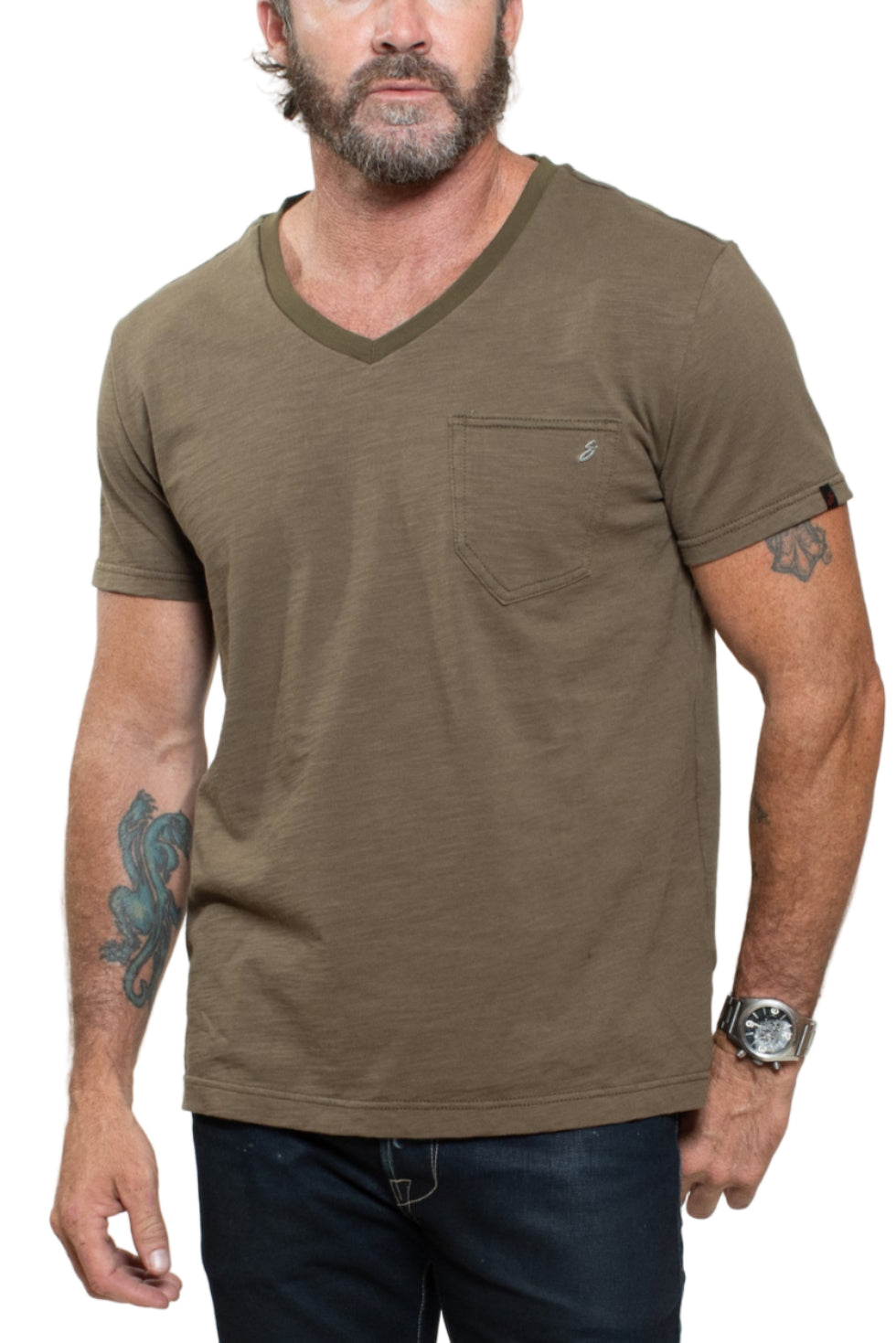 KNITTED SHORT SLEEVES T-SHIRT IN MILITARY GREEN