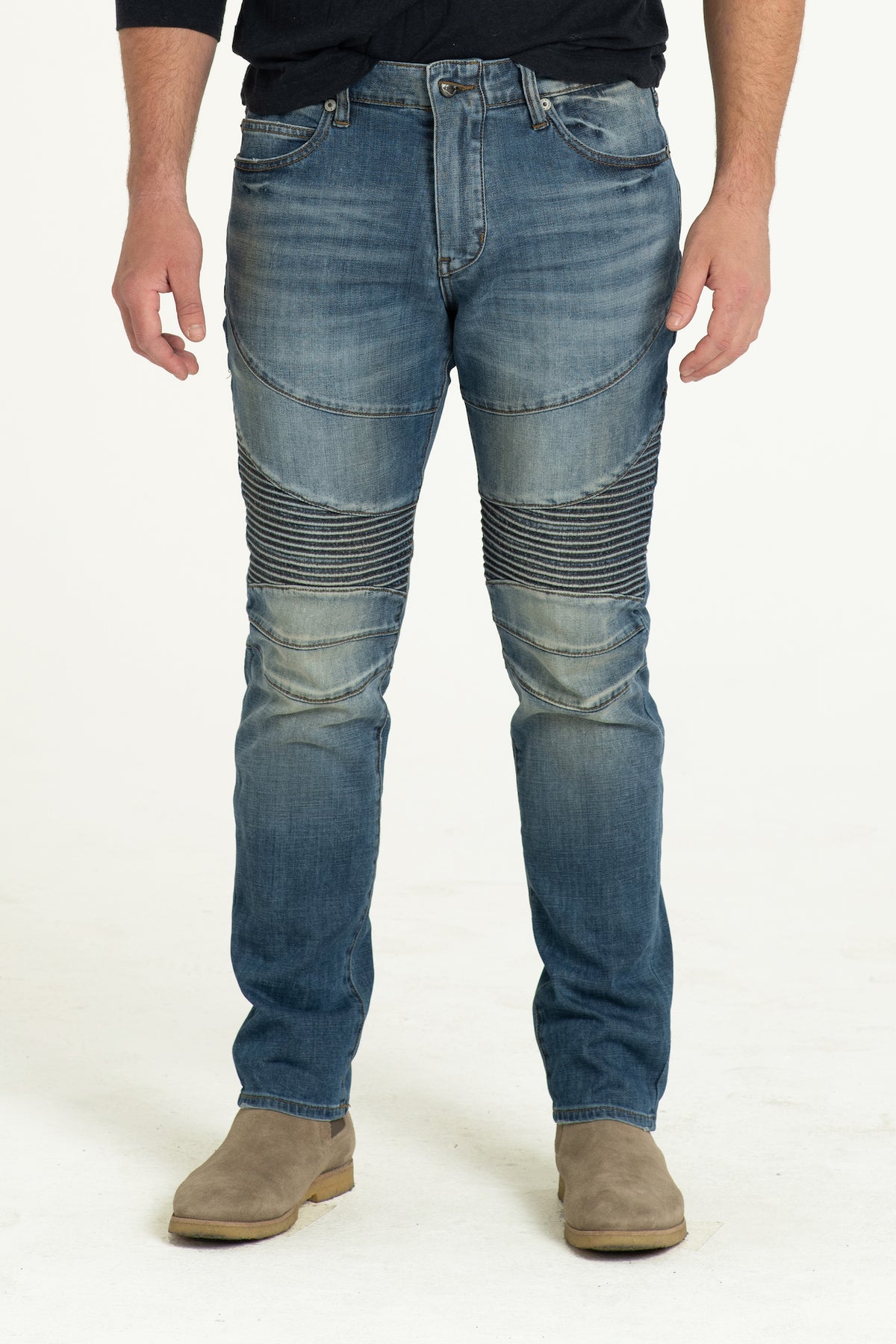 MOTO DENIM PANTS IN WASTED BLUES
