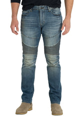 MOTO DENIM PANTS IN WASTED BLUES