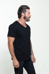 KNITTED SHORT SLEEVES T-SHIRT IN BLACK