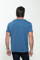 KNITTED SHORT SLEEVES T-SHIRT IN BLUE