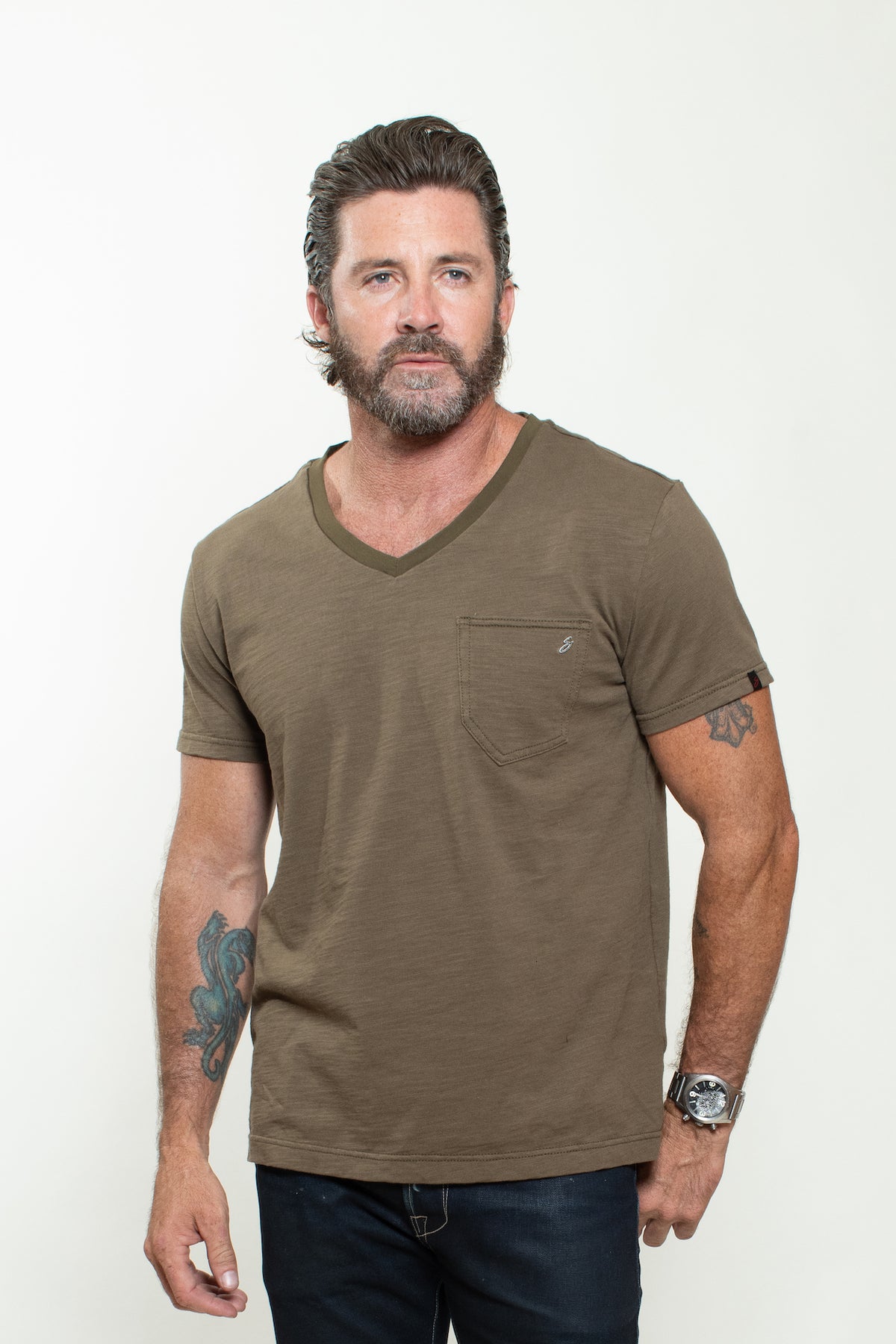 KNITTED SHORT SLEEVES T-SHIRT IN MILITARY GREEN
