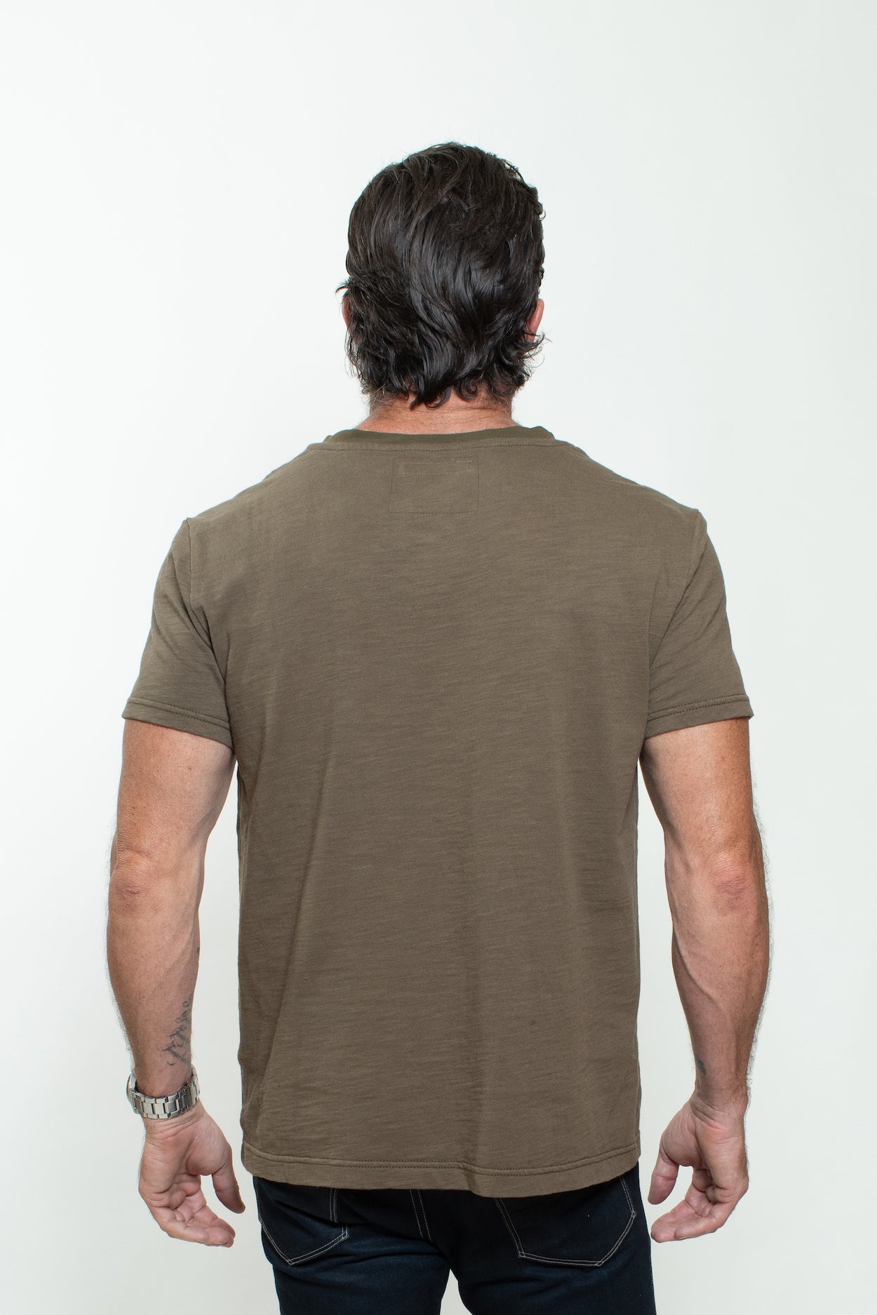 KNITTED SHORT SLEEVES T-SHIRT IN MILITARY GREEN
