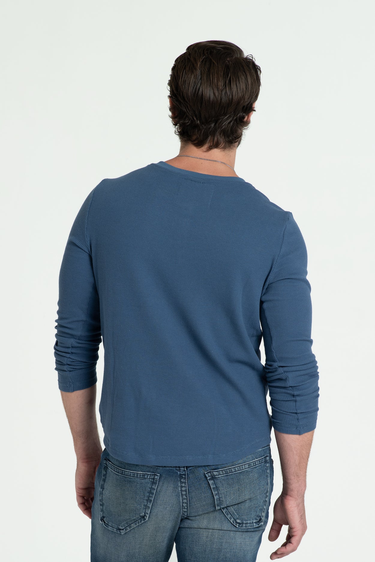 KNITTED HENLEY T-SHIRT IN BLUE