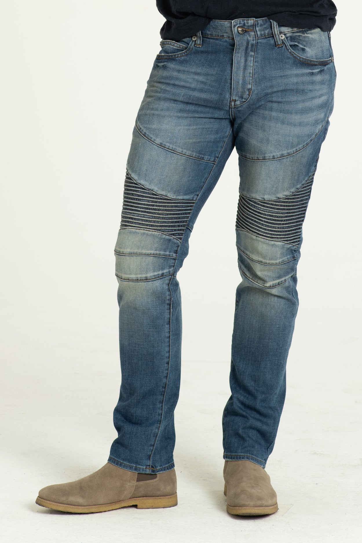 MOTO DENIM PANTS IN WASTED BLUES